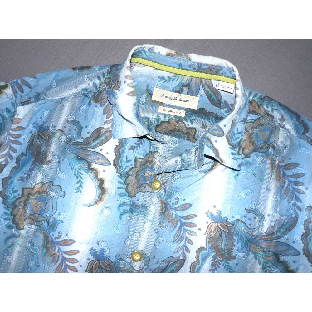 Tommy Bahama 100% Silk Short Sleeved Button Up Floral Hawaiian Shirt Men's XL